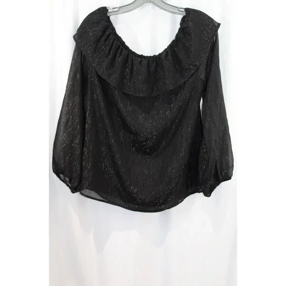 White House Black Market Womens Sparkly Black Off Shoulder Blouse M - Picture 4 of 5